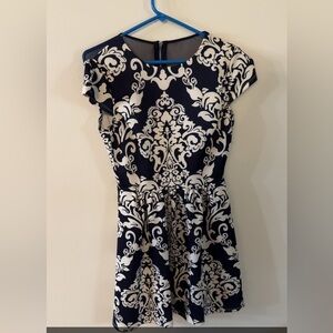 B Darlin Navy and White Patterned Dress